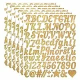 Giantree 6 Blatt Buchstaben Zahlen Aufkleber Set, 1in Glitzer Buchstaben Aufkleber, Selbstklebend Wasserdichte Vinyl Sticker für Hochzeit Geburtstag Briefkasten DIY Scrapbooking(Gold)