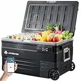 AAOBOSI 74L Kompressor Kühlbox, Camping Kühlschrank mit APP, LED-Beleuchtung, -20°C bis 20°C, 12/24V und 100-240V, Kühlbox Kompressor mit Rädern, für Auto, Buggy, LKW, Boot, Camping und Reisen