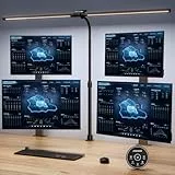 EYOCEAN Schreibtischlampe, Doppelkopf Schreibtischlampe, Teleskopstange mit Einstellbarer Höhe, 30W 120cm Tageslichtlampe Schreibtisch mit Fernbedienung, Dimmbare Monitor Lampe, Büro Tischlampe