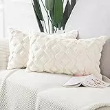 Madizz 2er Set Sanft Plüsch Kurze Wolle Samt Dekorativ Zierkissenbezüge Luxus Stil Kissenbezug für Sofa für Schlafzimmer Beige 30x50 cm Rechteckig