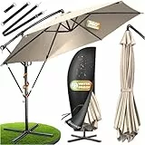 KESSER® Sonnenschirm Ø 350 cm, Ampelschirm mit Kurbel, für Balkon, Terrasse & Garten, Sonnenschutz, Gestell & Ständer aus Alu, UV-Schutz, wasserdicht + Windfest, 360° Funktion + Schutzhülle, Beige