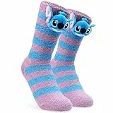 Disney Damen Kuschelsocken, warme Antirutschsocken - Geschenke für Frauen (Blau/Rosa Stich)