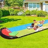 Double Wasserrutsche mit 2 Bodyboards，184.3in x 57.1in (468 x 145cm) Rasen-Wasserrutsche, Inflatable Water Slide für Kinder und Erwachsene, Sommerspielzeug mit eingebautem Sprinkler für Garten