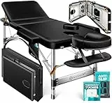 KESSER® Massageliege 3 Zonen bis 250kg, Massagetisch klappbar, verstellbar, tragbarer Koffer, Kosmetikliege, Therapieliege, Zubehör, Alu-Kopfstütze, Armlehne, Tragetasche, Anti Rutsch, 60cm, Schwarz