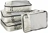 Amazon Essentials 4-teiliges Packwürfel-Reisezubehörset, Gepäckorganizer mit Doppelreißverschluss, Netzoberseite, 100% Polyester, klein/mittel/groß/schmal, grau (früher Amazon Basics)