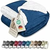 Gräfenstayn® Dicke Kuscheldecke flauschig & super weich - warme Sherpa-Fleecedecke in Lammfell-Optik als Wohndecke, Tagesdecke & Sofadecke - Überwurf Decke Sofa & Couch (Blau 200x150)