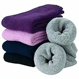 Justay Pucott 5 Paar Damen Socken, Damen Wollsocken, Socken Frauen, Wollsocken für Frauen Kuschelsocken Damen, Dicke Socken Damen für den Winter, 35-41, 5-Marineblau/Rosa/Lila/Schwarz/Hellgrau