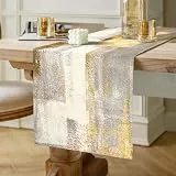 Tischläufer Modern Leinen Retro Grau Gelb im Landhausstil Tischband Doppelschicht Dekoratives Tuch für Couchtisch, Weihnachtsfeiern, Hochzeiten, Wohnkultur 40 cm x 140 cm Abwaschbar