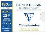 Clairefontaine 96155C Mappe Zeichenpapier (180 g, 21 x 29,7 cm, 12 Bögen, ideal für Kunstunterricht, geleimt) weiß