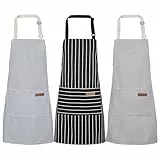 Livdouyu 3 Stück Schürze Kochschürze Damen Verstellbare Küchenschürze mit Taschen Männer Kittelschürze Baumwolle Grillschürze Schürze zum Kochen,Malen,Backen, Hausarbeiten,Geschenk für Papa Mama