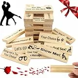 Der Lust Tower, 48 Stück Super freches Blockturm-Spiel Valentins-Taumelturm Blockspiele for Paare Holzblöcke mit Wahrheit oder Pflicht Fragen und Herausforderungen Paarspiele for Erwachsene Brettspiel