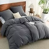 BEDSURE Bettwäsche 135x200 Baumwolle 4teilig - Bettwäsche-Sets Anthrazit Bettbezug 2er Set mit 2 Kissenbezüge 80x80 cm, Ähnliche Textur wie Washed Leinen, Oeko-TEX Bedding Grau mit Reißverschluss