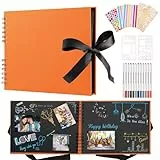 DazSpirit Fotoalbum 29,5 X 21cm Fotoalbum Zum Selbstgestalten Schwarz Fotobuch Mit 80 Seiten Scrapbook, Für 240 Bilder, Inkl.12 Metallic Farbmarker, Gästebuch Für Geburtstag Und Hochzeit, Orange