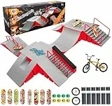 Tlater Mini Finger Skateboard Park Kits, 14-in-1 Finger Skateboard Ramp Set mit 14 Rampen, 8 Fingerboards, 1 Finger Bike, DIY Fingerspielzeug Lernspielzeug Geschenke für Kinder