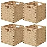 Sagittar Faltbarer Korb Geflochten aus Rattan-Imitat, 28x28x28cm Aufbewahrungskorb für Vorratskammer, Schrank, Kallax Regalkorb Würfel, Wasserdicht, Nicht Schimmelig, 4 Stück, Natürliche Farbe