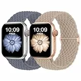 Finoriss Armband Kompatibel mit Apple Watch 38mm 40mm 41mm, Geflochtenes Elastisches Nylon Armband für Apple Watch Series 9 SE 8 7 6 5 4 3, Milchtee/Blaugrau
