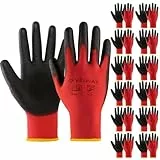 Velway 12 Paar Arbeitshandschuhe Mechaniker Handschuhe - Größe 8 Leichte Damen Gartenhandschuhe Rutschfeste mit PU-Beschichtete Herren Montagehandschuhe Atmungsaktive Handschuhe EN388 - Rot