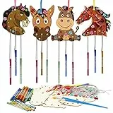 WEDNOK 8tlg Pferd Windspiel Bastelset Kinder Pferd Basteln Holzpferd Klangspiel Bastelsets Bastelhandwerk zum Bemalen und Dekorieren für Mädchen Junge Geburtstag Babyparty Hochzeit Kindergeburtstag