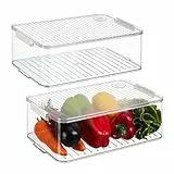 Relaxdays Kühlschrank Organizer, 2er Set, Kühlschrankeinsätze mit Deckel & Datum, HxBxT: 10,5 x 21 x 33 cm, transparent