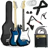 3rd Avenue XF Full Size 4/4 E-Gitarre Ultimate Kit Mit 10-W-Verstärker, Digitalem Stimmgerät, Kabel, Ständer, Gigbag, Gurt, Ersatzsaiten, Plektren, Kapodaster - Blau