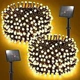 FFZZKJ Solar Lichterkette Aussen Insgesamt 100LED 10M Solar Lichterkette Outdoor Wetterfest 8 Modi IP44 Wasserdicht 5M*2 50LED*2 für Garten Terrasse Baum Hof Party, Warmweiß