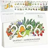 OwnGrown Saatgut Kalender 2026 Wandkalender A4 - Gartenkalender mit 24 Sorten Samen - Monatskalender für Kräuter, Gemüse, Obst, Blumen - Adventskalender 2026 Frauen und Männer
