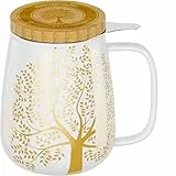 amapodo Teetasse mit Deckel und Sieb - 600ml Porzellan Tee Tasse groß - Jumbotasse - XXL Tea Cup Set Weiß - plastikfrei