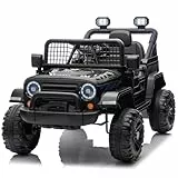 LALAHO Elektroauto für Kinder 12V Elektrofahrzeuge für Kinder mit 2,4 Ghz Fernbedienung (Schwarz 1)