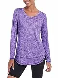 Deaviya Langarm Sportshirt für Damen, Laufshirt Langarm Locker, Langarmshirt Damen Sport Oberteil, Longsleeve T-Shirts Rundhalsausschnitt, Athletisch Lässig Fitness Workout Tops Seite Split Tee