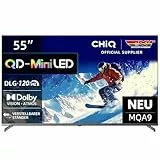 CHIQ M55QA9 55 Zoll(139 cm) 4K UHD QD-Mini LED Smart Google TV, DLG 120Hz*(Software-Enhanced), HDR10, Dolby Vision& Atmos, Airplay, Chromecast, Prime Video, Integrierter Google Assistant