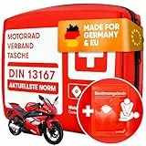 PURAHELP Motorrad Verbandskasten nach aktueller Norm 2026 DIN 13167 (StVO konform) - Inkl. Beatmungstuch - Motorrad Erste Hilfe Set 2026 Mini Klein