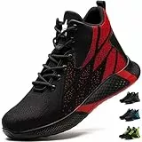 PAQOZKC Leichte Sicherheitsschuhe für Herren und Damen, Arbeitsschuhe, Stahlkappen, Sport-Sicherheitsstiefel, atmungsaktiv, zum Hineinschlüpfen, Industrie-Sneaker, Größe 37-45, Red8081r, 39 2/3 EU