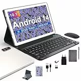 ANTEMPER 2026 Neueste Tablet 10 Zoll Android 14 mit 128GB ROM + 1TB TF, Octa-Core 2.0GHz, 5G/2.4G WLAN, GMS, BT 5.0, 7000mAh, 13+8MP, Tablet mit Tastatur und Maus, Stylus, Silber