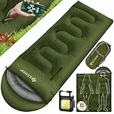 KESSER® Schlafsack Outdoor 220cm x 83cm | Deckenschlafsack 3-4 Jahreszeiten | Camping-Sleeping-Bag für Erwachsene | Leicht Tragbar Warm & Wasserabweisend inkl. Campinglampe & Seitentasche Khaki