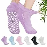 LOFIR Rutschfeste Diabetikersocken aus Bambus für Damen: Diabetiker Stoppersocken ohne Gummibund für Frauen - ABS Kurze Socken mit Frotteesohle für Geschwollene Füße 6 Paar Pastell 39-42