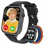 Smartwatch für Kinder mit 4G Videoanruf, Voice Chat, Anruffunktion, Schulmodus, GPS, Spiele, Wecker, 2x Uhrarmband‌, Telefonuhr Uhr Kinder Geschenk für Mädchen Jungen 4-12 Jahren (Schwarz-A5)