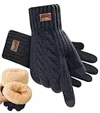 CAOZITOU Handschuhe Herren, WinterHandschuhe Damen Warme mit Fleecefutter, Alpaka Wollhandschuhen Touchscreen Thermo Thicken Stricthandschuhe (Marineblau