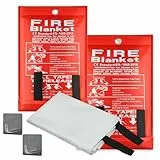 Feuerlöschdecke 1m x 1m, Löschdecke Küche – Feuerdecke für Fettbrände, Glasfaser Brandschutzdecke für Auto Zuhause Haushalt Schule Kamin Grill Büro - Fire Blanket mit Haken (2 Stück)
