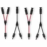 GENORTH 6 mm² Solarkabel Y Verteiler, 2 Paar Solarpanel Y Stecker Solar 10AWG 1Y2 MMF und FFM,PV Y kabel für Solaranlage Photovoltaik (Rot + Schwarz)
