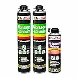 Isolbau Bauschaum-Set - Inkl. 2 x 1K Montageschaum B2 Pistolenschaum mit hervorragender Schall und Wärmedämmung (je 750 ml) & 1 x PU-Schaum-Reiniger (500 ml), Verfüllen