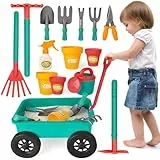 deAO 15Pcs Gartenset mit Schubkarre Kinder, Schaufel, Rechen, Blumentöpfe, Gießkanne, Handgrubber, Handschere Usw, Kinder Gartengeräte Spielset, Gartenwerkzeug & Sandspielzeug ab 3 4 5