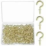 ZHENGYYUU 200 Stück Kleine Haken zum Schrauben, Schraubhaken Kleine Haken, Deckenhaken Mini Auge Schrauben, Schraubenhaken für Holz Hängende Pflanzen Kunst Schlüssel Dekorationen, Schraubhaken Gold