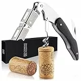 CORKAS Korkenzieher Kellnermesser mit edlem Holzgriff in Schwarz - Hochwertiger Weinöffner in Gastronomie-Qualität mit Flaschenöffner und Folienschneider – Das Kellnermesser Weinliebhaber