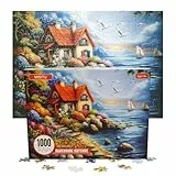 MISITU Puzzle 1000 Teile für Erwachsene Hütte am Seeufer Heimdekoration 70 x 50cm