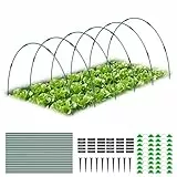 MYMULIKE 30 Stück Folientunnel für Hochbeete, 115 x 85cm | Set aus 6 Glasfaser-Gartenbögen | Anbau-Tunnel mit Klemmen und Pfählen | Pflanzenstütze für Frosttuch, Schattennetz, Vogelschutznetz