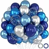 Luftballons Blau Silber, 52 Stück Luftballons Geburtstag Blaue Silber, Metallic Helium Luftballon und Konfetti Luftballon für Geburtstagsdeko Hochzeit Babyparty Taufe Baby Shower Deko Junge, 12 Zoll