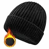 lifwimner Beanie Herren Strickmützen,Unisex Wintermütze Stretchy Wooly Beanie Mütze, Thermo Fleece Winter Strickmütze für Damen und Herren(Schwarz)