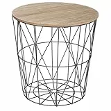 Atmosphera – Kumi Beistelltisch mit Korbdesign – Schwarz und Holzoptik, Durchmesser 40 x Höhe 41 cm, integrierter Stauraum – für Wohnzimmer, Schlafzimmer, Beistelltisch