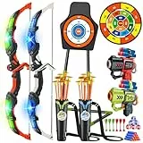 VATOS 2 Pack Pfeil und Bogen Spielzeug für Kinder 3-12 Jahre Jungen Mädchen, Light Up Bogenschießen Spielzeug mit Cup Suction Standing Target & 29 in Dart Board, Indoor Outdoor Activity Geschenk