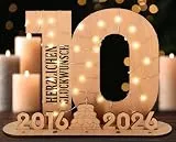 Giftota - 2026 Originelle 10 Geburtstag Geschenk Mädchen & Jungen - 10 Rosenhochzeit - Geldgeschenke 10 mit LED Lichterkette Ständer - Holz-Schild Gästebuch - 10 Geburtstag Deko - Hochzeitsgeschenke